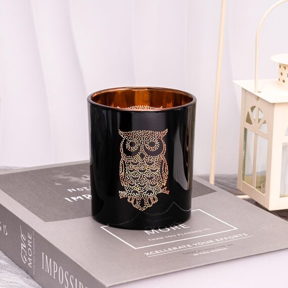 Larcenciel Teelichthalter Eule 3 Stück, Schwarz Gold Kerzenhalter Glas Windlicht Romantischer Teelichtgläser Glas Kerzenständer, Elegante Teelichter Deko für Tischdeko Weihnachten Neujahr Geburtstag