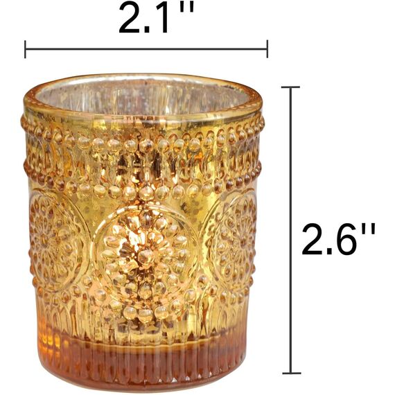 Vohocandle Teelichthalter Gold, 12er-Set Kerzenhalter Glas, Großpackung für den Tischaufsatz bei Hochzeiten, Teelichthalter aus Quecksilberglas (5.5cm x 6.5cm, B/H)