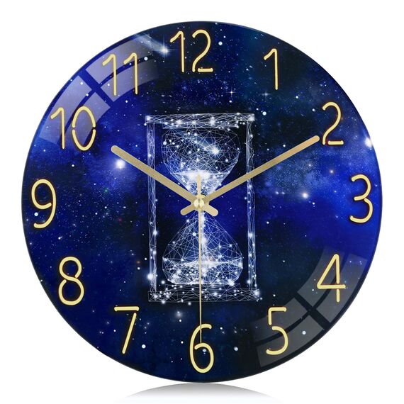 Lafocuse 30cm Wanduhr Glas Ohne Tickgeräusche, Kreativ Sanduhr Sternenhimmel Stylisch Modern, Qualität Quarzuhr Deko für Wohnzimmer Schlafzimmer Küche