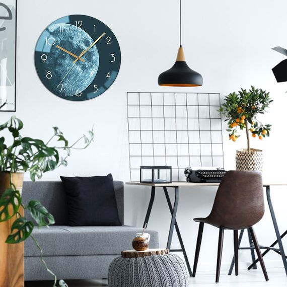 VIKMARI 30 cm Mond Erde Silent Nicht Ticking Wanduhren Batterie angetrieben Runde 12 Zoll Analoge Uhren Dekor für Wohnzimmer Küche Schule