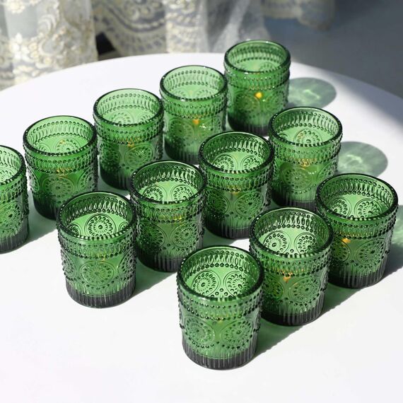 Vohocandle Grüne Teelichthalter im 12er-Set, Votivkerzenhalter für die Tischdekoration bei Hochzeiten, Teelichthalter für den Urlaub