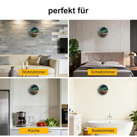 VIKMARI 8 Zoll/20cm Moderne Wanduhr, Grün Gold Dekor Zubehör, Ungewöhnlich Geräuschlos Ohne Tickgeräusch Aurora Wanduhren für Wohnzimmer/Küche/Büro/Schlafzimmer/Badezimmer