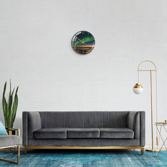 VIKMARI 8 Zoll/20cm Moderne Wanduhr, Grün Gold Dekor Zubehör, Ungewöhnlich Geräuschlos Ohne Tickgeräusch Aurora Wanduhren für Wohnzimmer/Küche/Büro/Schlafzimmer/Badezimmer