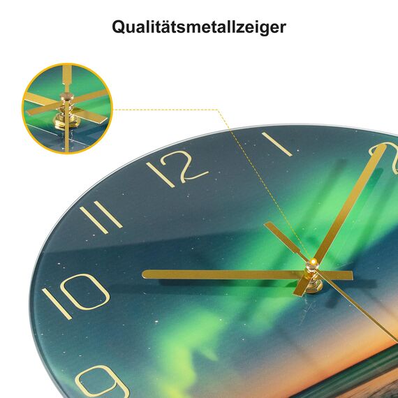 VIKMARI 10 Zoll/25cm Grüne Aurora Wanduhr - Geräuschlos Batteriebetrieben Aurora Nachthimmel Wanduhr, Dekorativ für Wohnzimmer/Küche/Schlafzimmer/Badezimmer/Büro