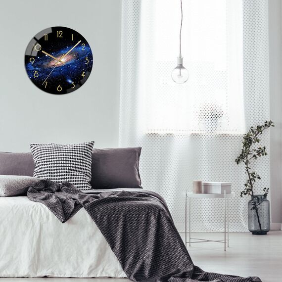 VIKMARI Glas Wanduhr Leise Nicht tickend Wand Uhren Qualität Quarz Batteriebetriebene Runde 30 cm Nacht-Himmel Muster