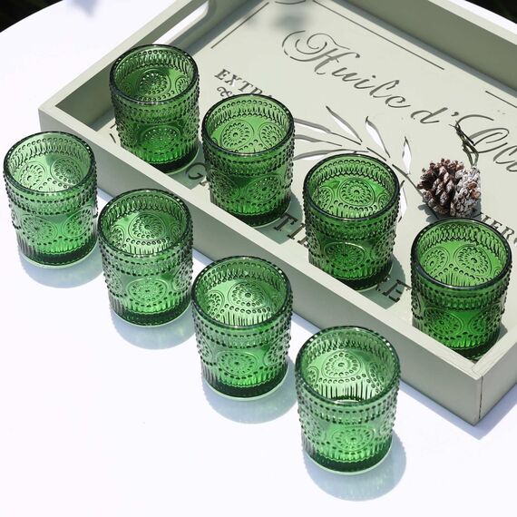 Vohocandle Grüne Teelichthalter im 12er-Set, Votivkerzenhalter für die Tischdekoration bei Hochzeiten, Teelichthalter für den Urlaub