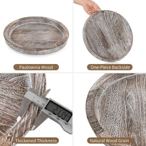 Hanobe Kerzenständer Holz Deko Tablett: Rund Holztablett Vintage Kerzenteller für Tischdeko - Rustikal Weiß Gewaschen Klein Dekotablett Kerzentablett für Wohnzimmer Tisch