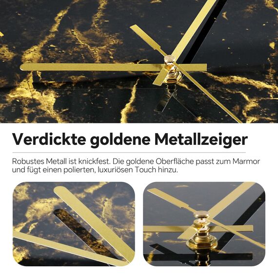 VIKMARI Schwarzes-Goldenes Modernes Marmor-Textur 30CM Wanduhr mit Golduhrenzeigern - Geräuschlos, batteriebetrieben, runde Quarzuhr - Rustikale Dekoration für Küche, Schlafzimmer, Wohnzimmer & Büro