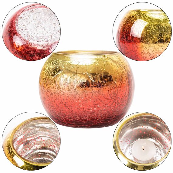 Larcenciel Teelichthalter, Gold Glas Kerzenhalter Romantischer Kerzenständer, Teelichtgläser mit Farbverlauf, Kerzenleuchter Teelichter Dekoration für Zuhause, Tischdekoration, Hochzeit, Party