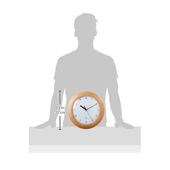 TFA Dostmann Funkwanduhr, Design Wanduhr Holz, 98.1065, aus Buche, zum Hängen, 31cm Durchmesser, als Küchenuhr, Wohnzimmeruhr, Designuhr, braun