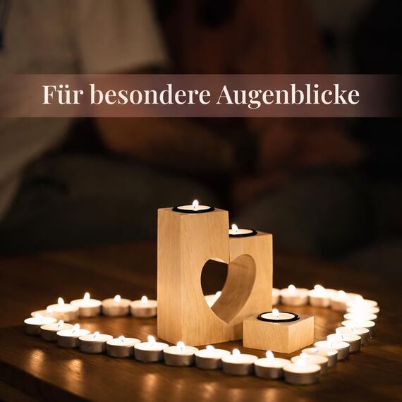 Plogis Herz Teelichthalter aus Holz -Set aus 3 Dekorativen Kerzenständern | Herz Deko & Romantische Kerzen | Geschenk für Freundin, Hochzeit, Familie Muttertagsgeschenk | 15cm Groß aus Ahornholz
