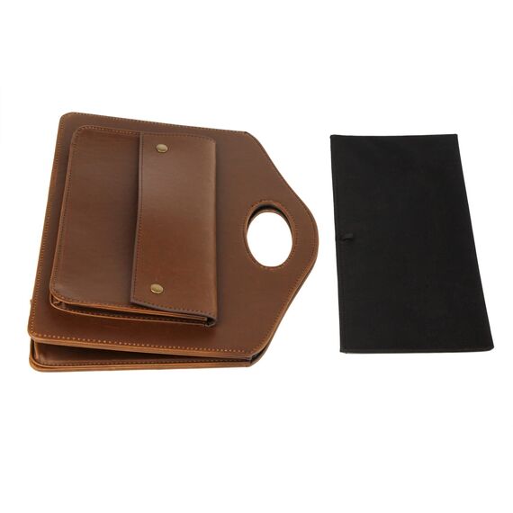 HofferRuffer Leder Zeitschriftenhalter mit Griff, Faltbarer Zeitungshalter mit Kleiner Vordertasche, Aufbewahrungskorb 35*28*15.2cm Braun