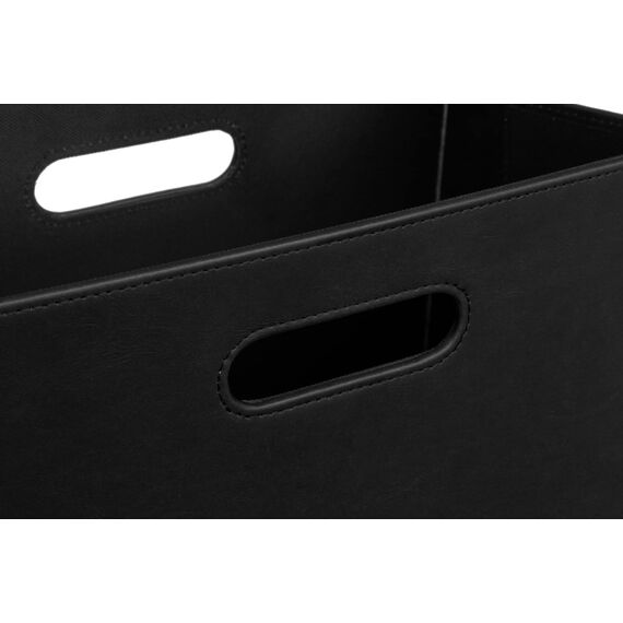 HofferRuffer Zeitungskorb aus Leder mit Griff, Zusammenklappbarer Zeitschriftenkorb Ständer 35 x 19 x 27 cm, Zeitungenaufbewahrung Organizer Schwarz