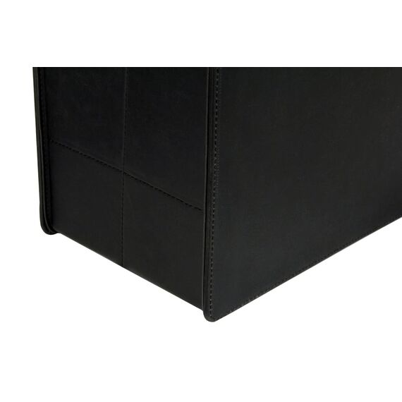 HofferRuffer Zeitungskorb aus Leder mit Griff, Zusammenklappbarer Zeitschriftenkorb Ständer 35 x 19 x 27 cm, Zeitungenaufbewahrung Organizer Schwarz