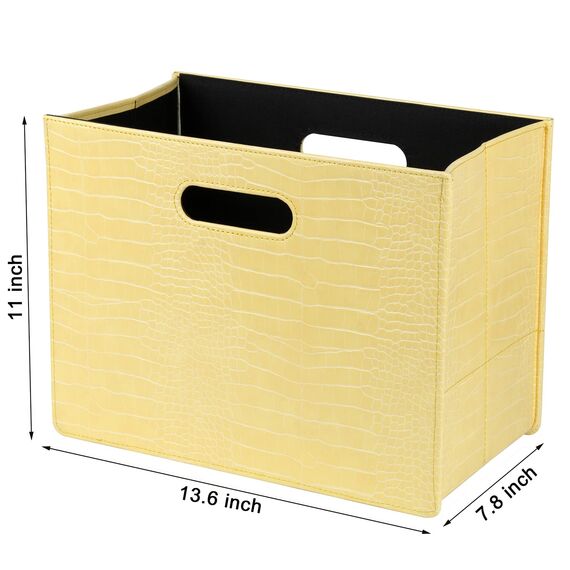 HofferRuffer Zeitschriftenhalter mit Griff, faltbarer Zeitschriftenständer aus PU-Leder, Dokumentenhalter, Zeitschriftenkorb, Zeitungsaufbewahrung für Büro, Couchtisch, Wohnzimmer, Rezeption (Gelb)