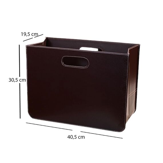 Design ZEITUNGSKORB Business | Kunstleder, 40,5x30,5x19,5 cm (BxHxT), Braun | Faltbarer Zeitschriftenhalter, edle Zeitungsbox, Zeitungsständer, Zeitungssammler