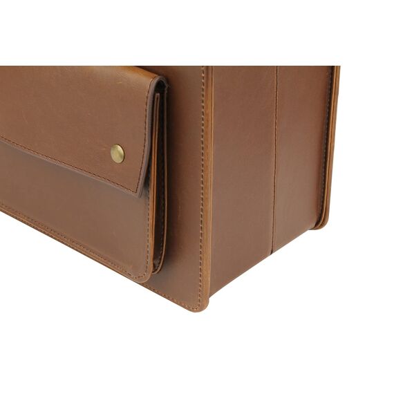 HofferRuffer Leder Zeitschriftenhalter mit Griff, Faltbarer Zeitungshalter mit Kleiner Vordertasche, Aufbewahrungskorb 35*28*15.2cm Braun