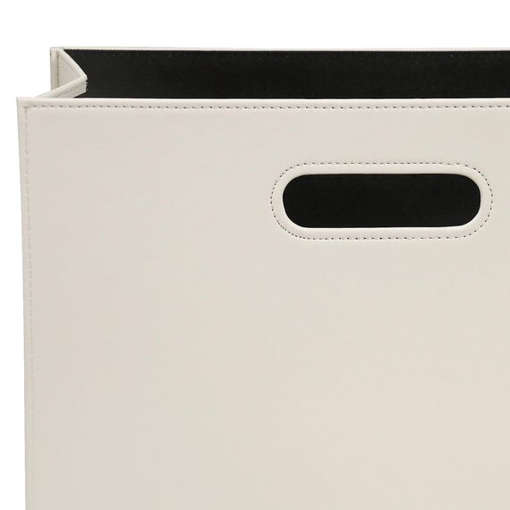 HofferRuffer Zeitungskorb aus Leder mit Griff, Zusammenklappbarer Zeitschriftenkorb Ständer 35 x 19 x 27 cm, Zeitungenaufbewahrung Organizer Weiß