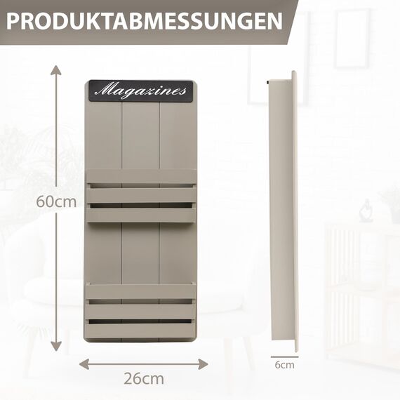 DRULINE Zeitungsständer – Moderner Zeitungs- und Magazinhalter aus MDF Holz in Grau – Platzsparender Wandorganizer, matt lackiert – Ideal zur Aufbewahrung von Post, Zeitschriften, Dokumenten