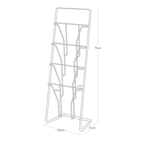 Yamazaki 6512 TOWER Zeitungsständer mit 4 Fächern, weiß, Stahl, minimalistisch, 25 x 18 x 71 cm