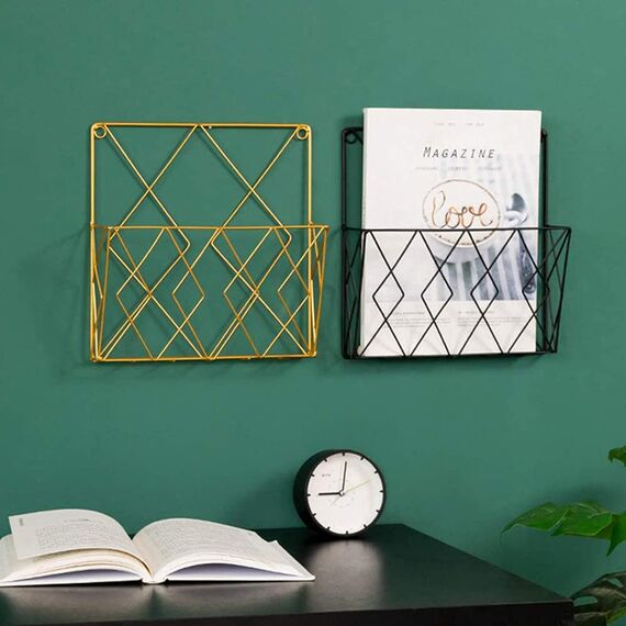 Apofly Wall Mounted Magazine Rack-Wand Zeitungsständer hängend Magazinhalter Zeitung Speicher-Organisator Metalldraht-Dateien Regal Dekoration Schwarz