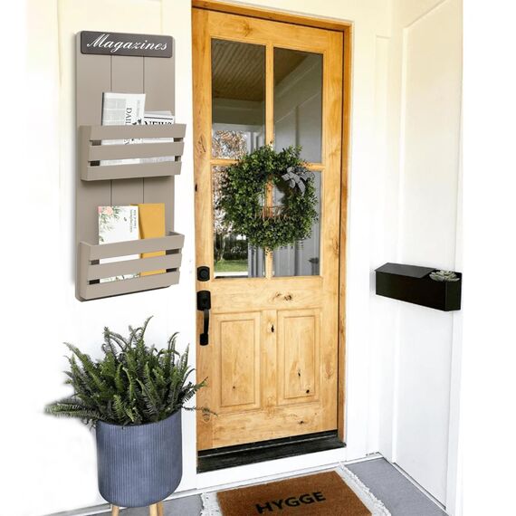 DRULINE Zeitungsständer – Moderner Zeitungs- und Magazinhalter aus MDF Holz in Grau – Platzsparender Wandorganizer, matt lackiert – Ideal zur Aufbewahrung von Post, Zeitschriften, Dokumenten