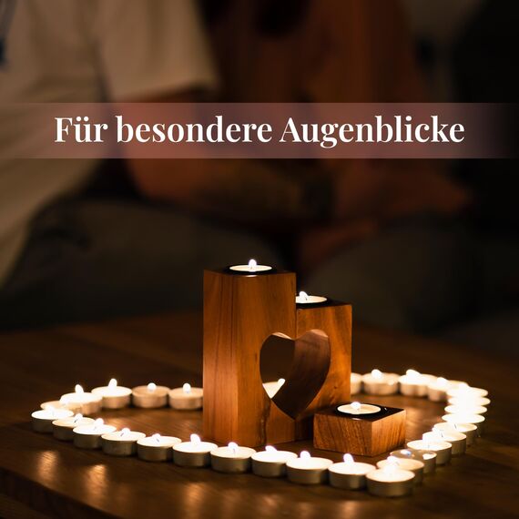 Plogis Teelichthalter Herz aus Akazienholz (3-teilig, 15 cm) – Valentinstag Holz Geschenk für Sie & Freundin – Romantischer Kerzenhalter Holzherz Deko, Jahrestag Liebesgeschenk für Frauen
