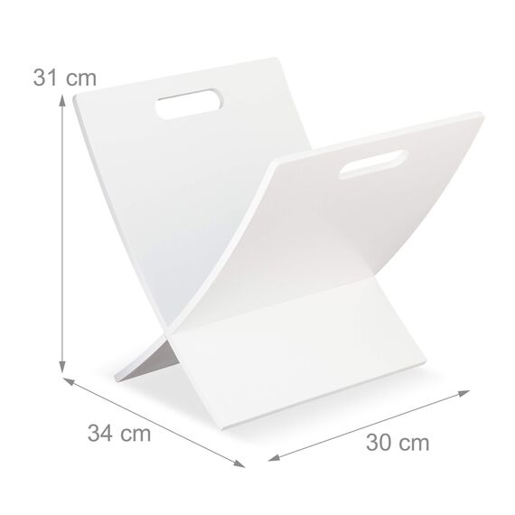 Relaxdays Zeitungsständer mit Tragegriff, Wohnzimmmer, modernes Design, Zeitschriftenständer Holz, 31 x 30 x 34 cm, weiß