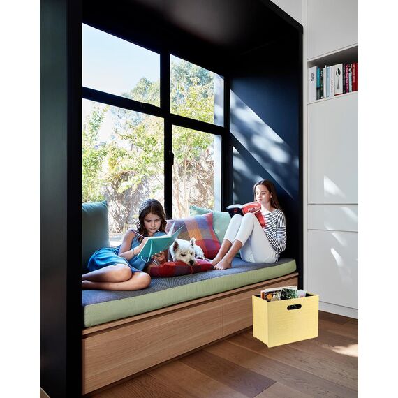 HofferRuffer Zeitschriftenhalter mit Griff, faltbarer Zeitschriftenständer aus PU-Leder, Dokumentenhalter, Zeitschriftenkorb, Zeitungsaufbewahrung für Büro, Couchtisch, Wohnzimmer, Rezeption (Gelb)