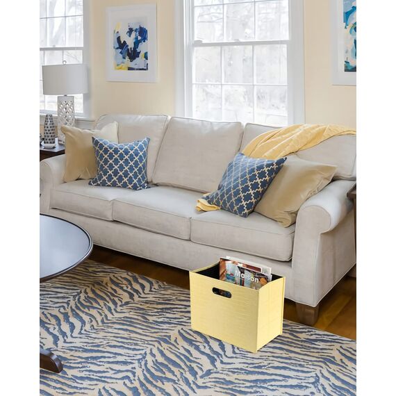 HofferRuffer Zeitschriftenhalter mit Griff, faltbarer Zeitschriftenständer aus PU-Leder, Dokumentenhalter, Zeitschriftenkorb, Zeitungsaufbewahrung für Büro, Couchtisch, Wohnzimmer, Rezeption (Gelb)