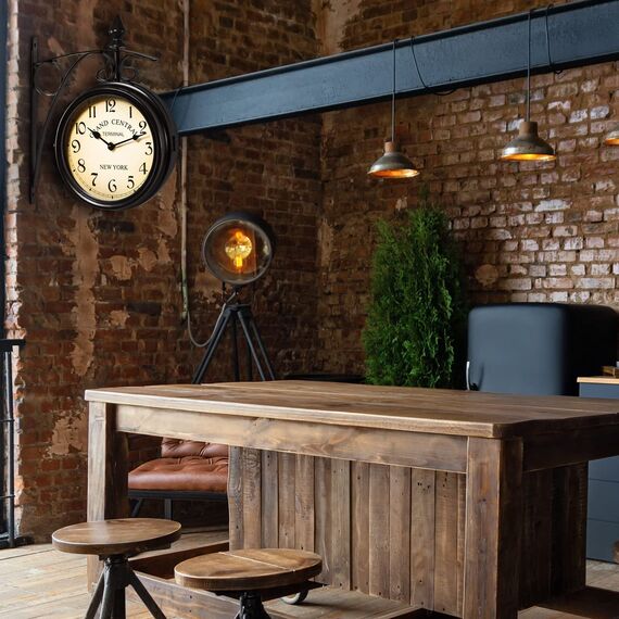 Monzana® Wanduhr Vintage Quarzuhrwerke Mit Beidseitigem Ziffernblatt Doppelseitige Bahnhofsuhr Schmiedeeisern Retro Schwarz