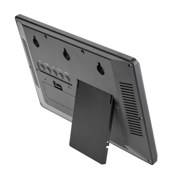 TFA Dostmann Digitale XL Wanduhr, 60.4521.01, mit Außentemperatur, Innentemperatur, Wochentag (8 Sprachen), Funkuhr, Datum, schwarz, (L) 360 x (B) 235 x (H) 28 (84) mm