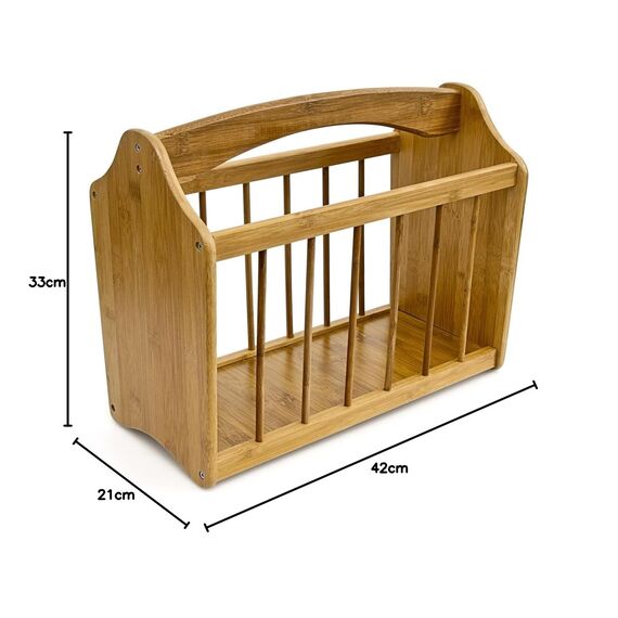 Relaxdays Zeitungsständer aus robustem Bambus mit Henkel als platzsparender Magazinhalter mit Tragegriff zum Transportieren für Zeitungen, Zeitschriften, Kreuzworträtsel HBT: 33 x 42 x 21 cm, natur