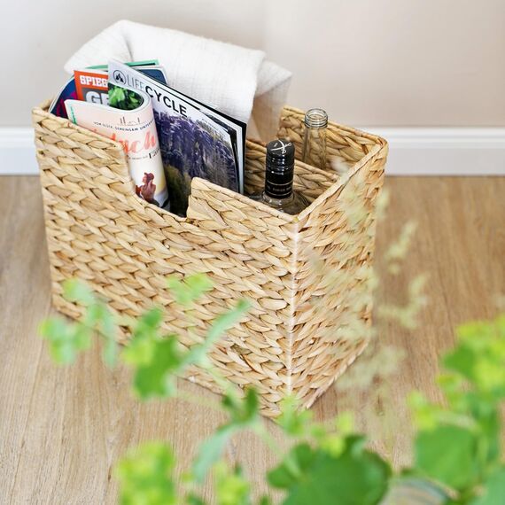 HMF Zeitungsständer, Zeitungskorb geflochten aus Wasserhyazinthe | 2 Fächer | 40 x 20 x 33 cm