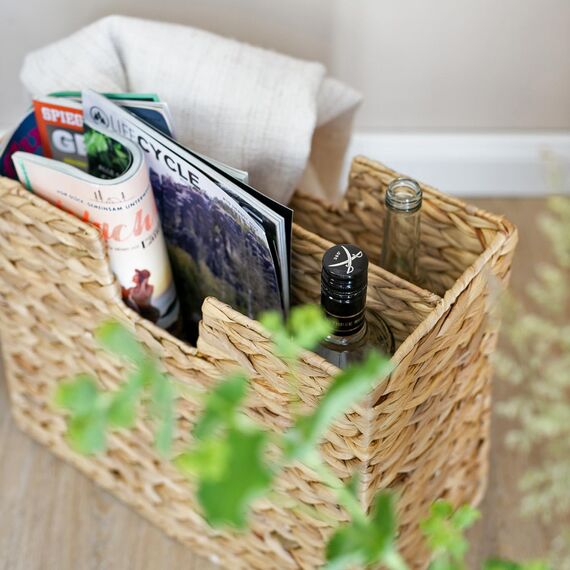 HMF Zeitungsständer, Zeitungskorb geflochten aus Wasserhyazinthe | 2 Fächer | 40 x 20 x 33 cm