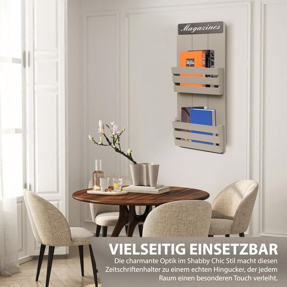 DRULINE Zeitungsständer – Moderner Zeitungs- und Magazinhalter aus MDF Holz in Grau – Platzsparender Wandorganizer, matt lackiert – Ideal zur Aufbewahrung von Post, Zeitschriften, Dokumenten