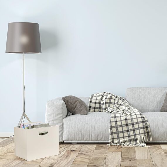 HofferRuffer Zeitungskorb aus Leder mit Griff, Zusammenklappbarer Zeitschriftenkorb Ständer 35 x 19 x 27 cm, Zeitungenaufbewahrung Organizer Weiß