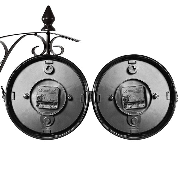 Monzana® Wanduhr Vintage Quarzuhrwerke Mit Beidseitigem Ziffernblatt Doppelseitige Bahnhofsuhr Schmiedeeisern Retro Schwarz