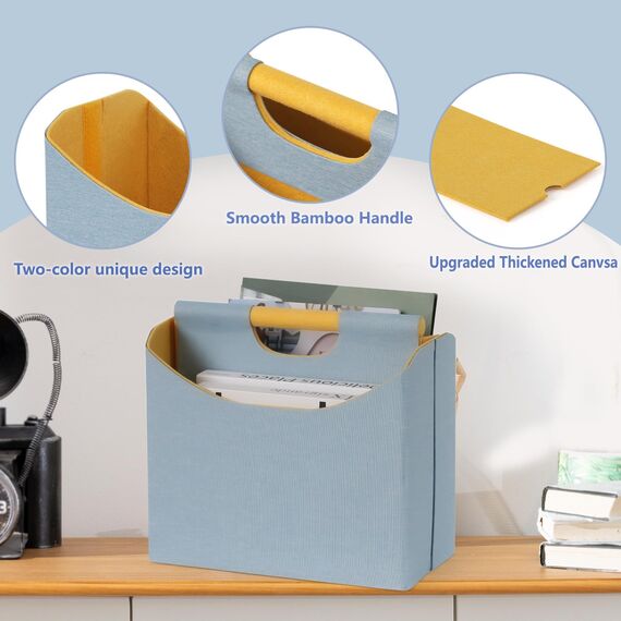 Neateam Zeitungsständer Modern Zeitungshalter, Faltbarer Zeitschriftenständer mit Bambusgriff, Zeitschriftensammler Zeitungskorb für Büro Zuhause und Wohnzimmer - Gelb Blau