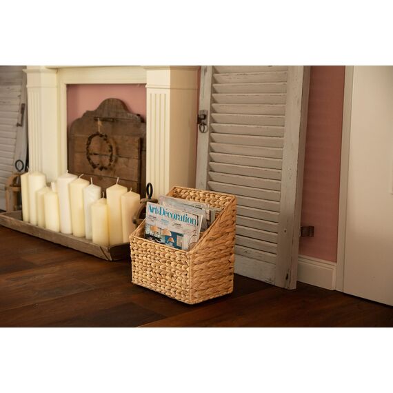 Decorasian Zeitungsständer geflochten aus Wasserhyazinthe – Zeitungskorb mit 3 Fächern – Zeitungshalter mit Unterteilung für Bücher, Zeitschriften und Zeitungen