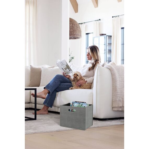 HofferRuffer Zeitschriftenhalter mit Griff, Zeitschriftenständer aus PU-Leder, Dokumentenhalter, Zeitschriftenkorb, Zeitungsaufbewahrung für Büro, Couchtisch, Wohnzimmer, Rezeption (Dunkelgrau)