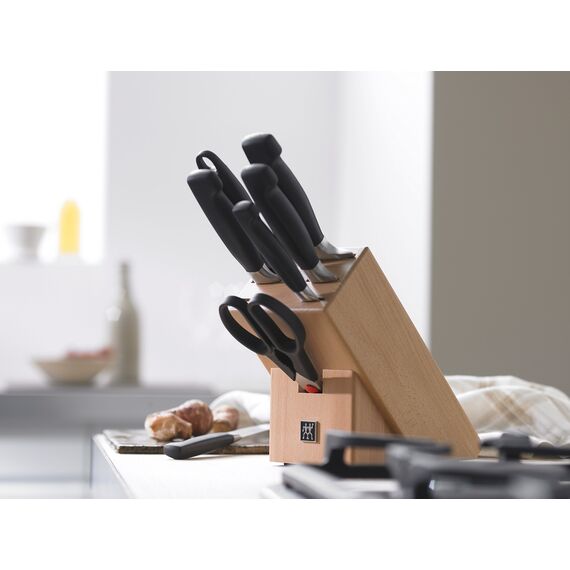 Zwilling, 35068-002-0 Vier Sterne Messerblock, FRIODUR eisgehärtet, mit Wetztahl und Scheere, 7-teilig, hellbraun