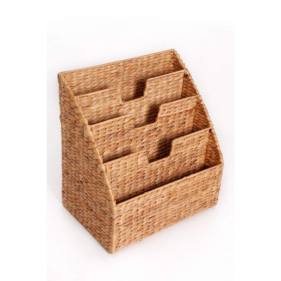 VIVANNO Rego Zeitungskorb aus Wasserhyazinthe – Moderner Zeitschriftensammler mit 4 Fächern, 40x37x25 cm, Natürliches Design für Wohn- und Arbeitszimmer