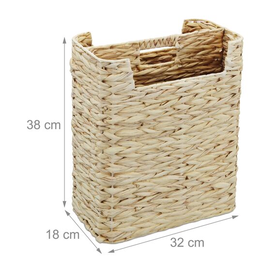 Relaxdays Zeitungsständer, Wasserhyazinthe, HxBxT: 38 x 32 x 18 cm, Zeitungshalter mit 2 Fächern, Zeitungskorb, Natur