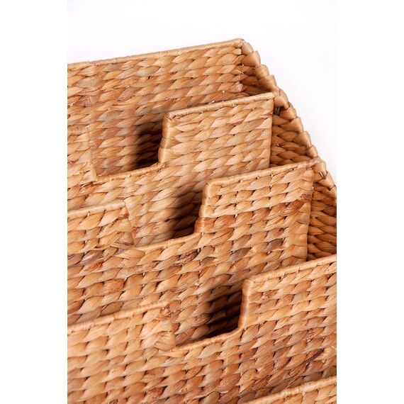 VIVANNO Rego Zeitungskorb aus Wasserhyazinthe – Moderner Zeitschriftensammler mit 4 Fächern, 40x37x25 cm, Natürliches Design für Wohn- und Arbeitszimmer