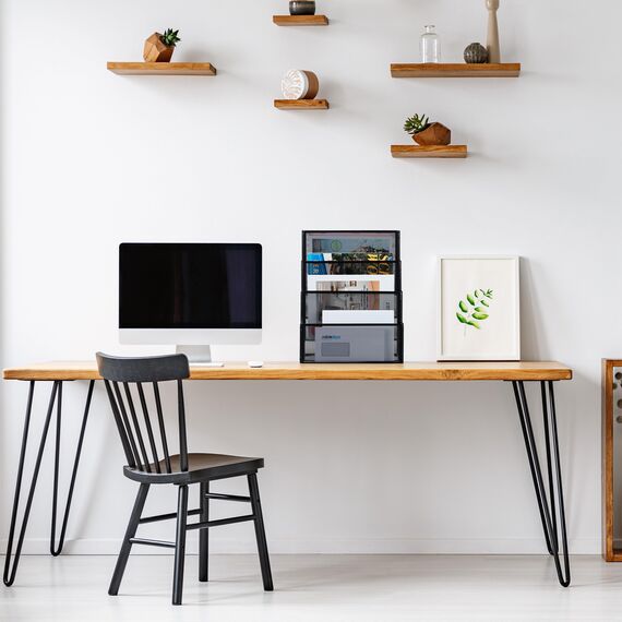 Relaxdays Zeitschriftenhalter Metall, 4 Fächer, Dokumentenablage Büro, HBT: 43x33x18 cm, Magazinhalter, Briefe, schwarz