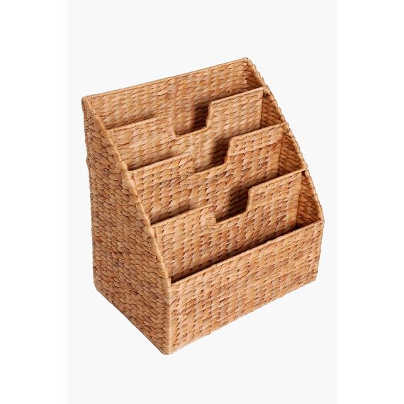 VIVANNO Rego Zeitungskorb aus Wasserhyazinthe – Moderner Zeitschriftensammler mit 4 Fächern, 40x37x25 cm, Natürliches Design für Wohn- und Arbeitszimmer