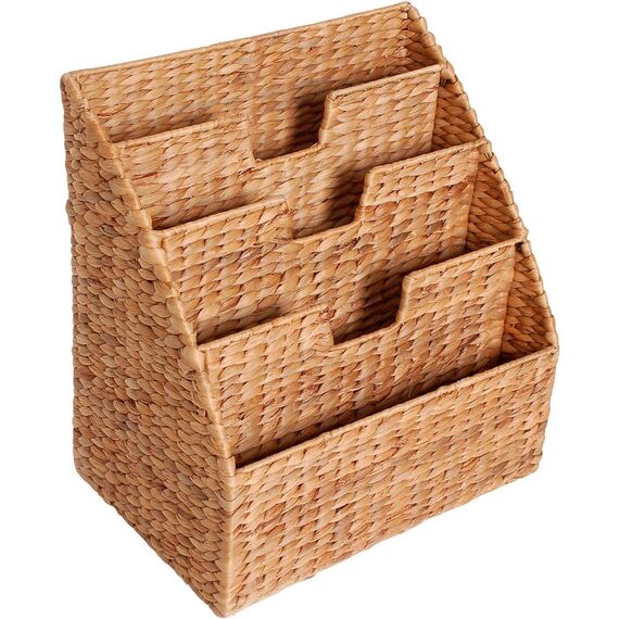 VIVANNO Rego Zeitungskorb aus Wasserhyazinthe – Moderner Zeitschriftensammler mit 4 Fächern, 40x37x25 cm, Natürliches Design für Wohn- und Arbeitszimmer