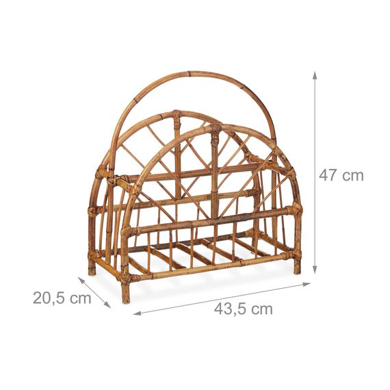 Relaxdays Zeitungsständer Rattan, runde Zeitungsablage, Zeitschriftenhalter, HxBxT: 47 x 43,5 x 20,5 cm, Holz, Natur