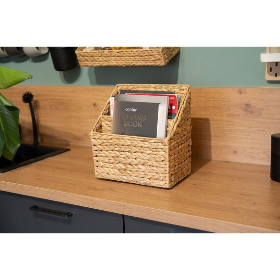 Decorasian Zeitungsständer geflochten aus Wasserhyazinthe – Zeitungskorb mit 3 Fächern – Zeitungshalter mit Unterteilung für Bücher, Zeitschriften und Zeitungen